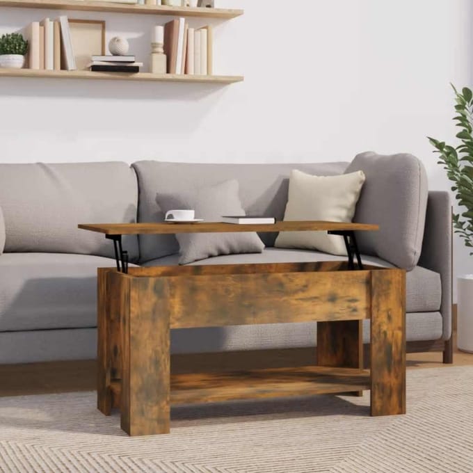 vidaXL - Salontafel - 101x49x52 - cm - bewerkt - hout - gerookt - eikenkleurig