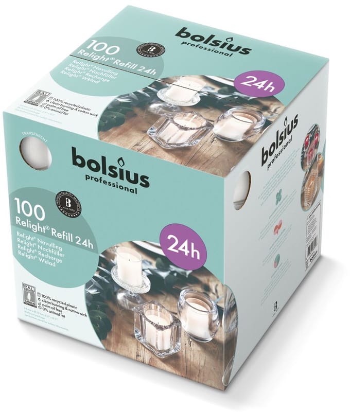 Bolsius - Relight - Transparant - Navulling voor kaarshouder - 100 Stuks - 30 Branduren
