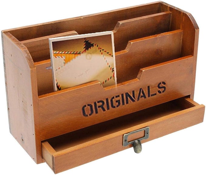 Bureau Organizer - Document Houder - Bureau Opruimen - Houten Wandmontage - 29.5 x 11 x 18 cm - Houtkleur