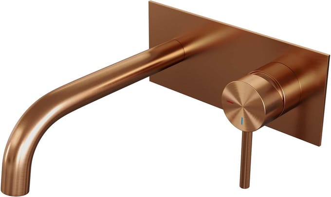 Brauer Copper Edition inbouw wastafelmengkraan met gebogen uitloop en afdekplaat model A1 koper geborsteld PVD