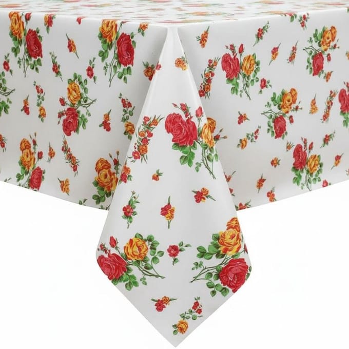 Protecttable - Mexicaans tafelzeil Rosedal wit 120x250cm - Tafelkleed Afwasbaar - Kunststof