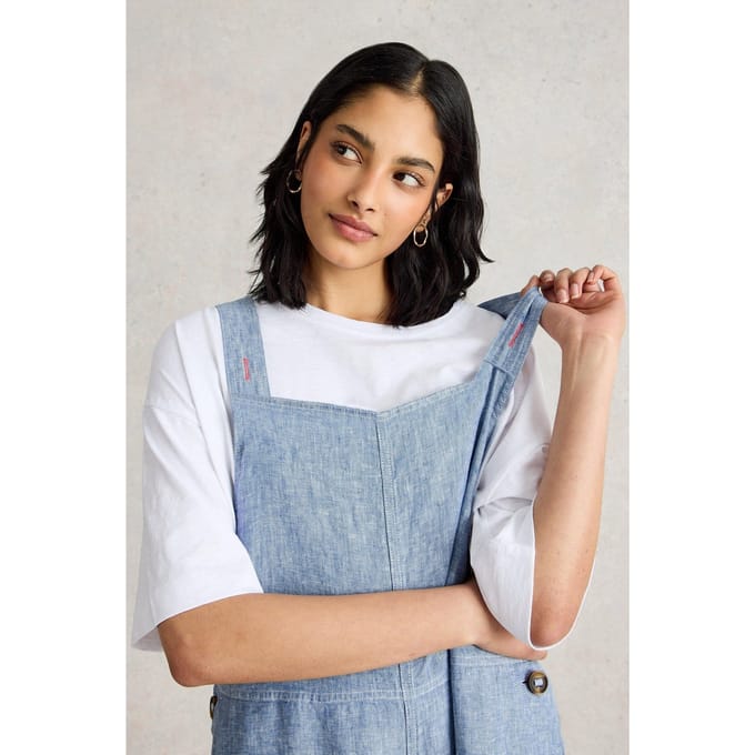White Stuff Vivian Linen Dungaree Chambray Blue Größe: 6 | Jumpsuits Outlet | Damen | Weiß