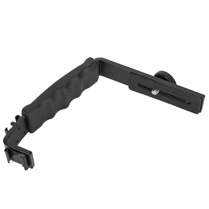 Support de flash d'appareil photo en L, double sabot, adaptateur de montage, support de microphone DV, lumière LED gray