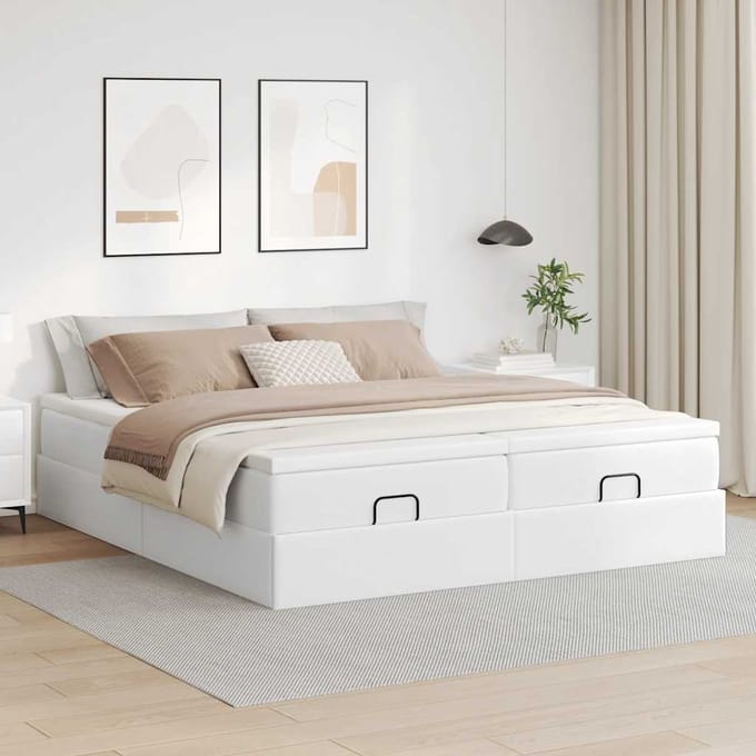 vidaXL - Ottoman - bed - met - matrassen - 200x200cm - kunstleer - wit
