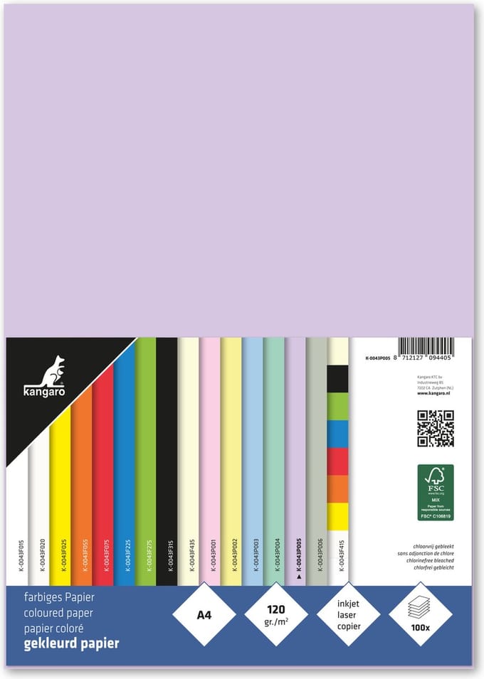 Kangaro papier - A4 - 120 gram FSC - pak 100 vel - pastel lila