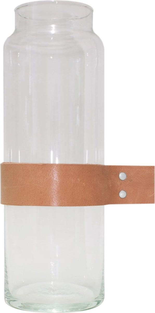 TAK Design Vaas Wrap Me - Incl. Lederen Band - Glas - Ø10 x 30 cm - Bruin
