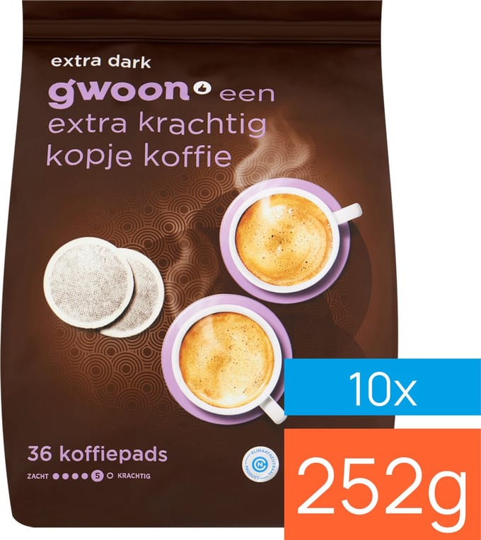 G'woon Koffiepads Extra Dark strong Roast - 10x 36st