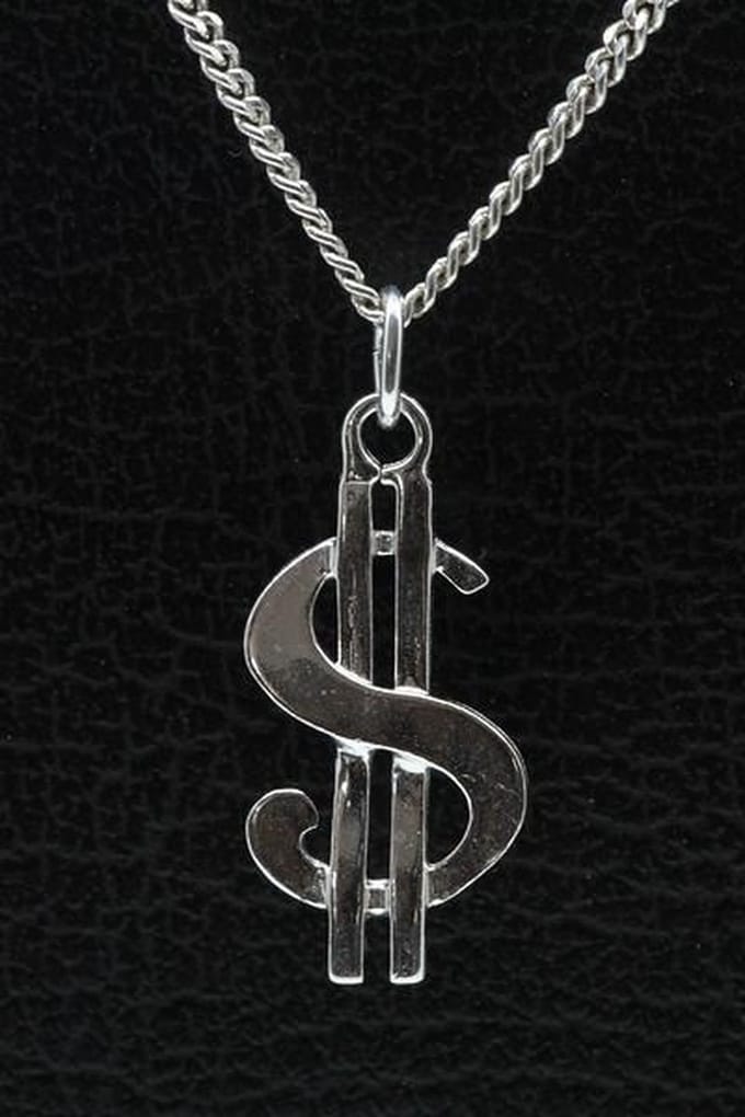 Zilveren Dollarteken ketting hanger
