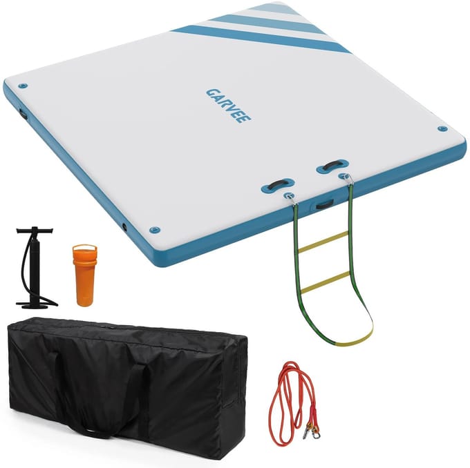 Innovastore Opblaasbaar Zwemplatform - Zwemplatform - Drijvend platform - OpblaasbaarFloat - Inclusief ladder - 150x180cm - Wit