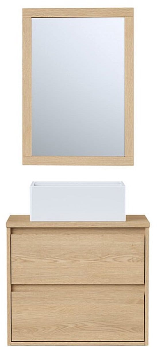 Vente-unique Wandbadkamermeubel met wastafel en spiegel - Eiken fineer - 60 cm - MILIPAM