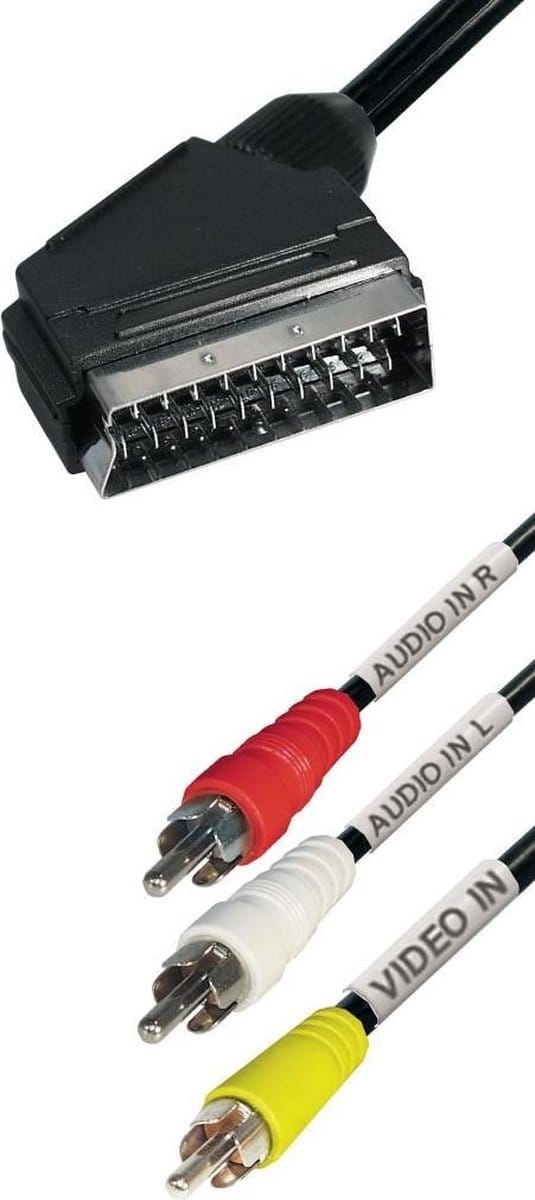 Scart UIT (m) - Composiet 3RCA (m) kabel / zwart - 2 meter