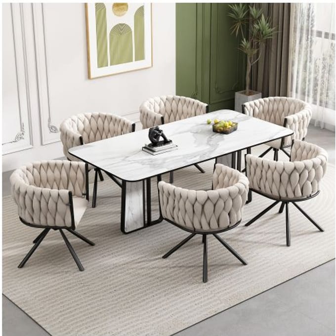 Set van 6 beige fluwelen draaibare eetkamerstoelen - eigentijds design beige