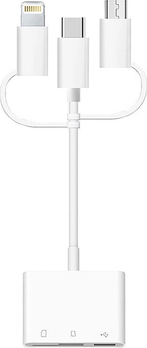 8-Pins - USB-C en Micro-USB naar USB 3.0 + SD + Micro-SD (TF) kaart lezer adapter kabel - geschikt voor iPhone en Android - wit - Provium