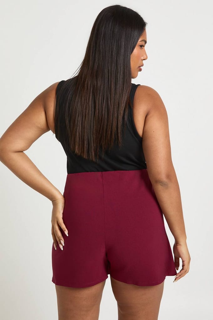 boohoo Dames Plus Bengaline Wikkelskort | Wijn | Maat: 48