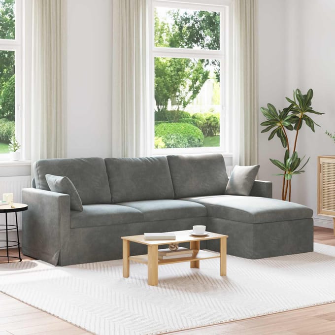 vidaXL - Bank - Donkergrijs - 228 - x - 134 - x - 80 - cm - Fluweel