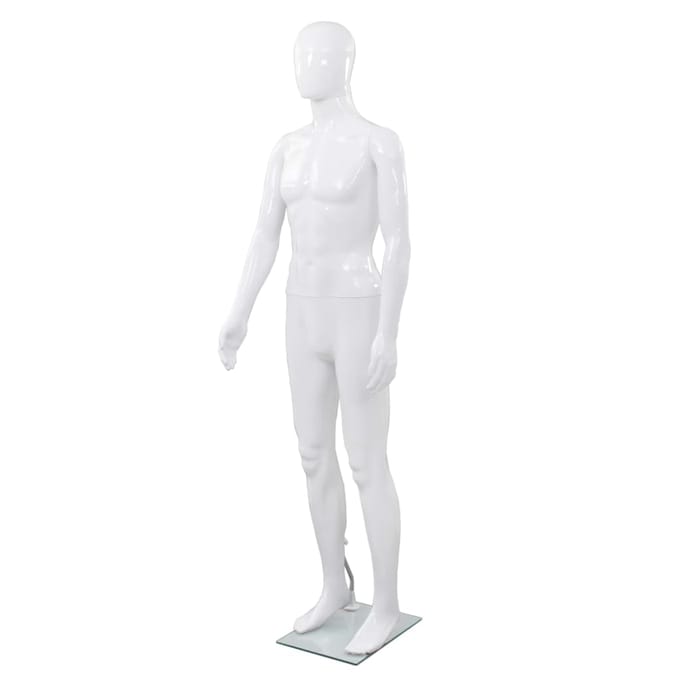 vidaXL - Etalagepop - mannelijk - met - glazen - voet - 175 - cm - glanzend - wit