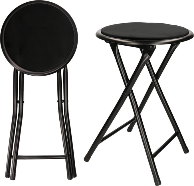 Excellent Houseware - bijzet krukje/stoel - 2x - Opvouwbaar - zwart