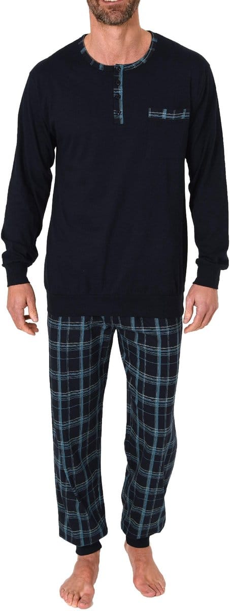Herenpyjama met manchetten en geruite jersey broek - ook in oversize