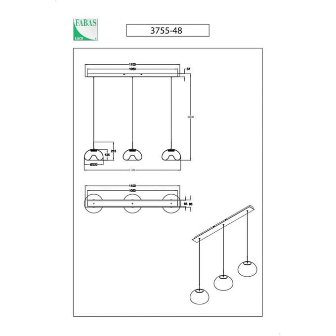 Fabas Luce Hanglamp Brena, transparant, 3-lamps, dimbaar, CCT