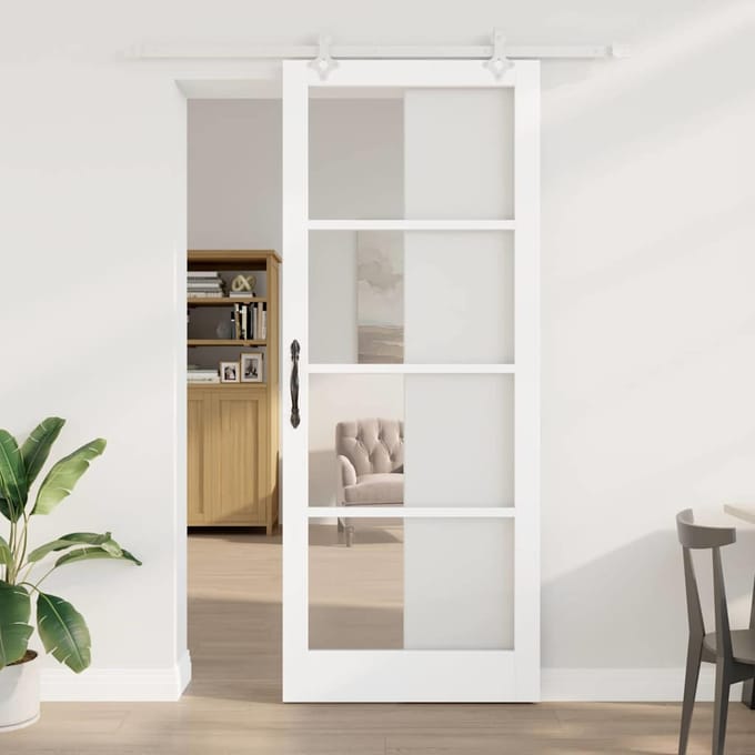 vidaXL - Schuifdeur - 93 - x - 232 - cm - Massief - grenenhout - en - glas - Wit