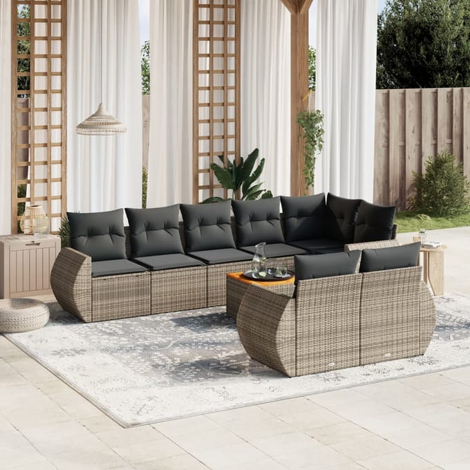 vidaXL - 9-delige - Loungeset - met - kussens - poly - rattan - grijs