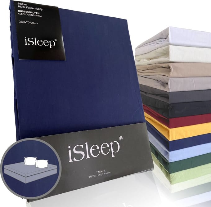 iSleep Katoen-Satijnen Kussenslopen (2 Stuks) - 60x70 cm - Donker Blauw