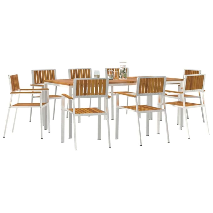 vidaXL Buiten Eettafel Set 9 pcs Bruin Massief Acacia Hout