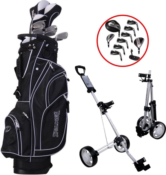 Spalding True Black Complete Golfset met Golftrolley - Golfset Heren - Graphite - Rechtshandig