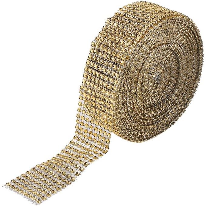 10 Meter Diamantgaas Lint Bruidstaarten Kaarsen Omwikkelen Strass Kristal Gouden beige