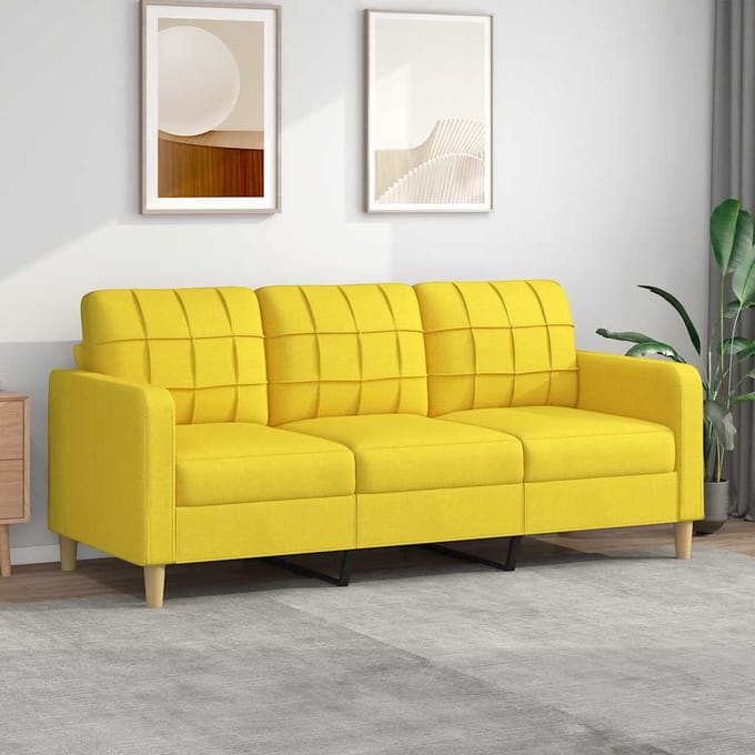 Vidaxl Bank 3-Persoons, Lichtgeel, 180 Cm, Bekleed met Stof