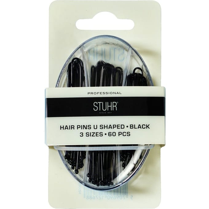 Stuhr Hair Pins U Shaped Black 3 Sizes 60 st
