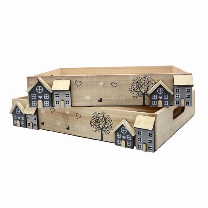 UNUS® Houten decoratiebladen set van 2 met handgreep whitewash