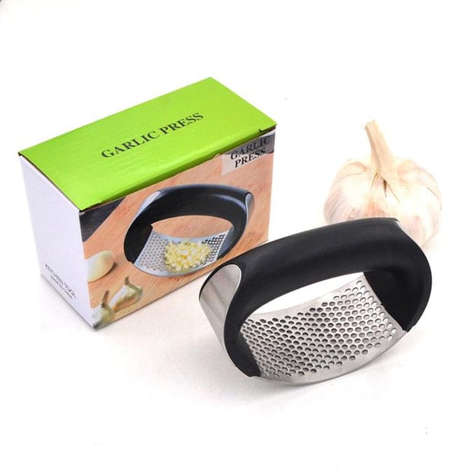 Multifunctionele handmatige roestvrijstalen knoflookpers, molen, snijder Garlic press zwart