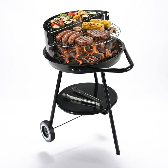 Houtskoolgrill - 40 cm - zwart - staal - met deksel