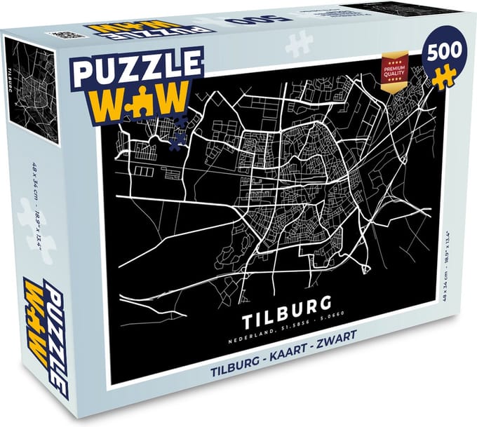 Puzzel Tilburg - Kaart - Zwart - Legpuzzel - Puzzel 500 stukjes