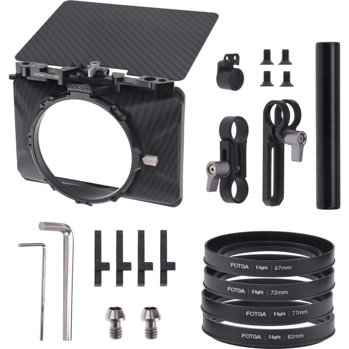 FOTGA Mini Matte Box Lichtgewicht met topvlag 15 mm staaf 4 stuks lensadapter zwart