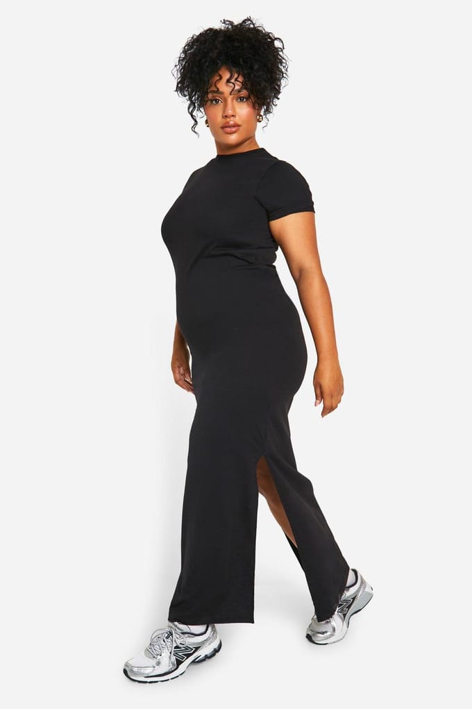 boohoo Dames Plus T-shirt Maxi Jurk | Zwart | Maat: 46