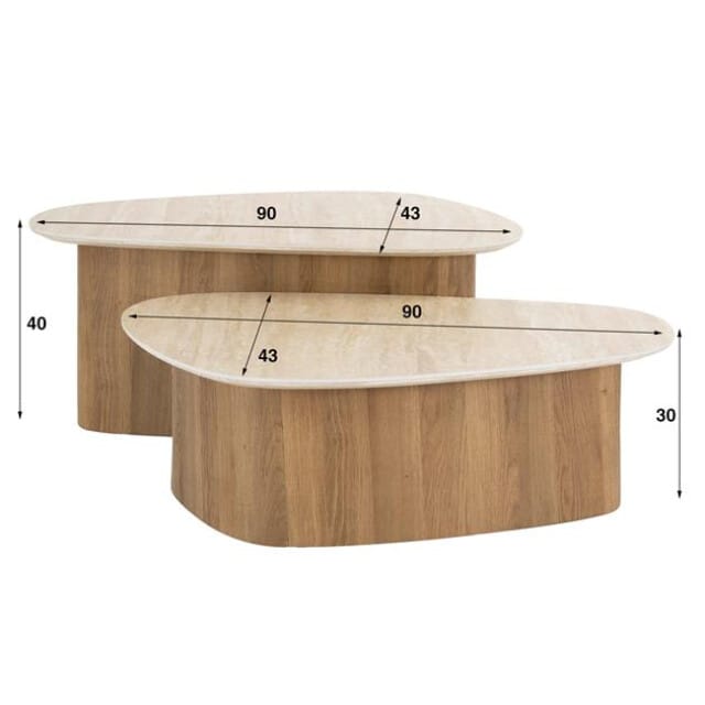 Hoyz Collection - Salontafel Romano Driehoekig - Keramisch Travertin - Set van 2