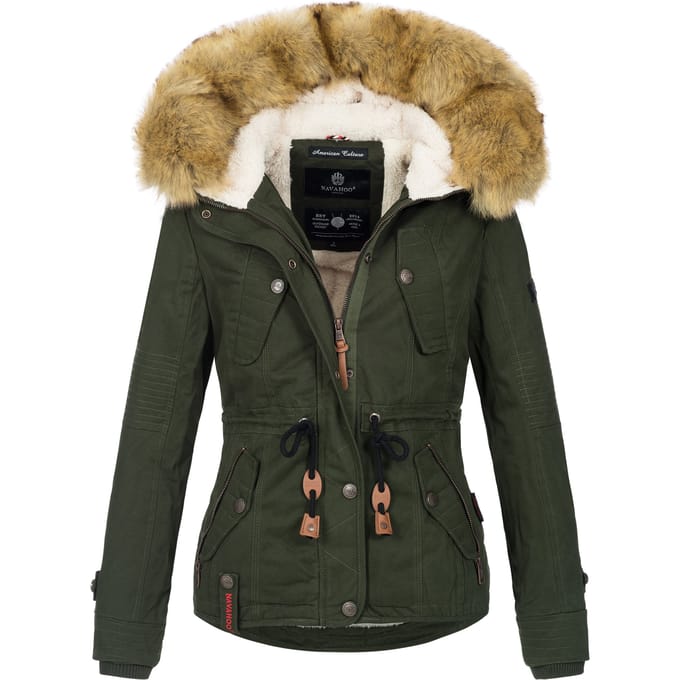 Navahoo Dames Winterjas Pearl – Korte Parka met Teddyfleece & Afneembare Bontkraag