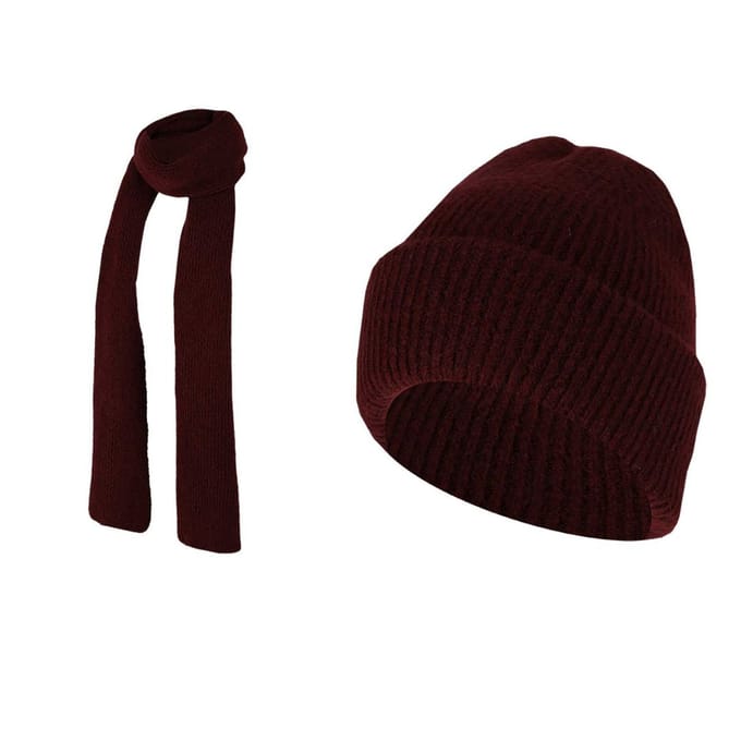 Dames Muts & Sjaal - Set - One Size - Burgundy