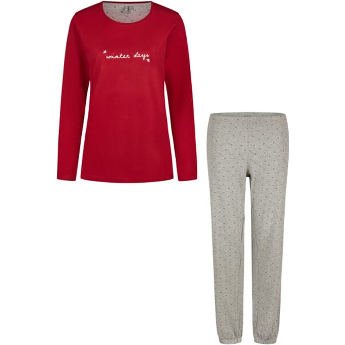 By Louise Dames Pyjama Set Lang Katoen Rood - Maat L