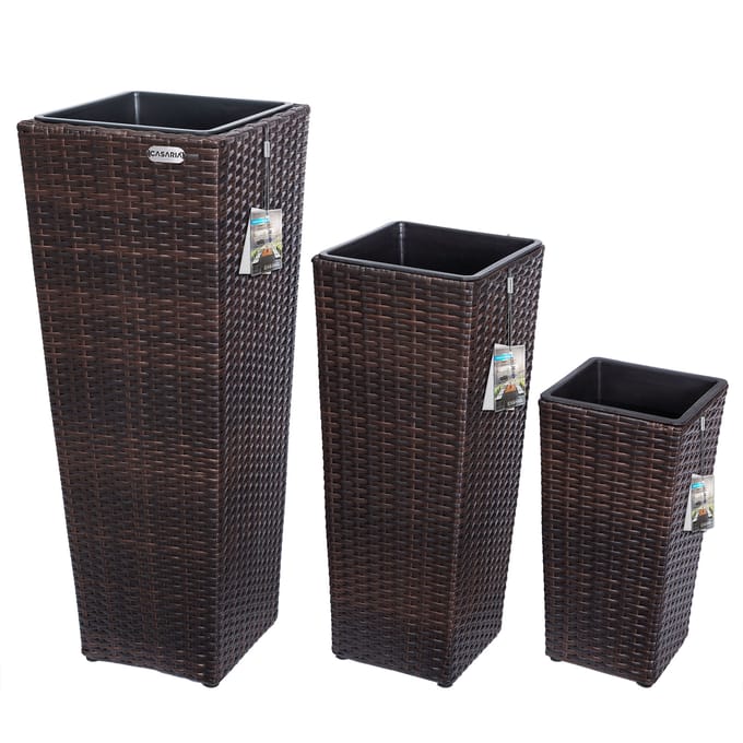 Casaria Bloempotten polyrotan set van 3 bruin