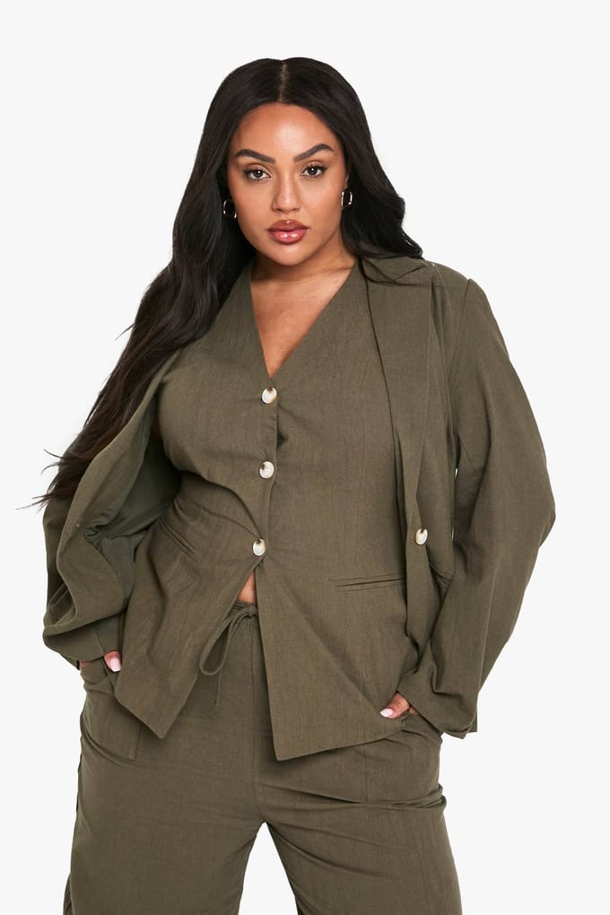 boohoo Dames Plus Halter Textured Linen Look Hesje | Kaki | Maat: 44