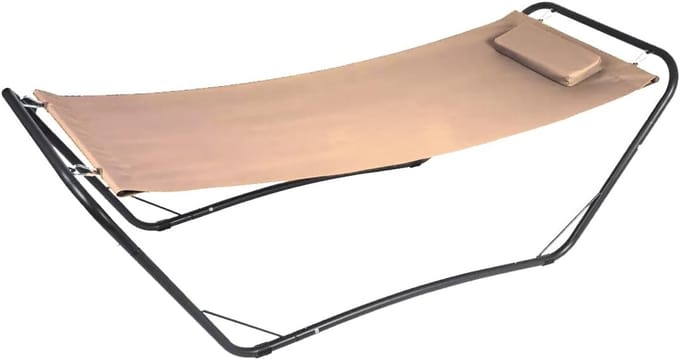 Stalen Tuinhangmat - Met Standaard - Buiten Ontspannen - Robuuste Constructie - 210 x 80 cm - Beige