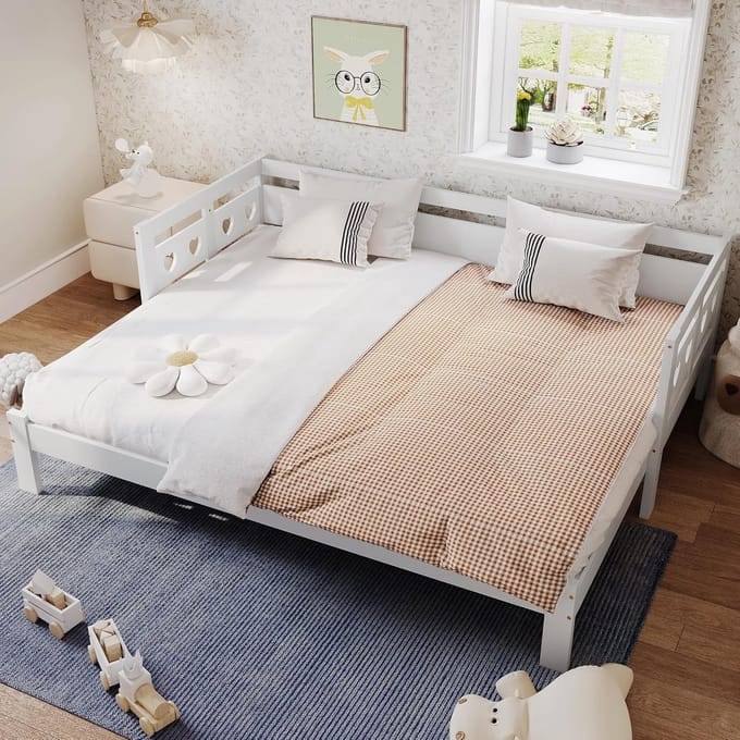Uitschuifbed met Slaapruimte - Daybed Kinderbed - Extra Slaapplaats - Hartvorm Design - 90x190 cm - Wit