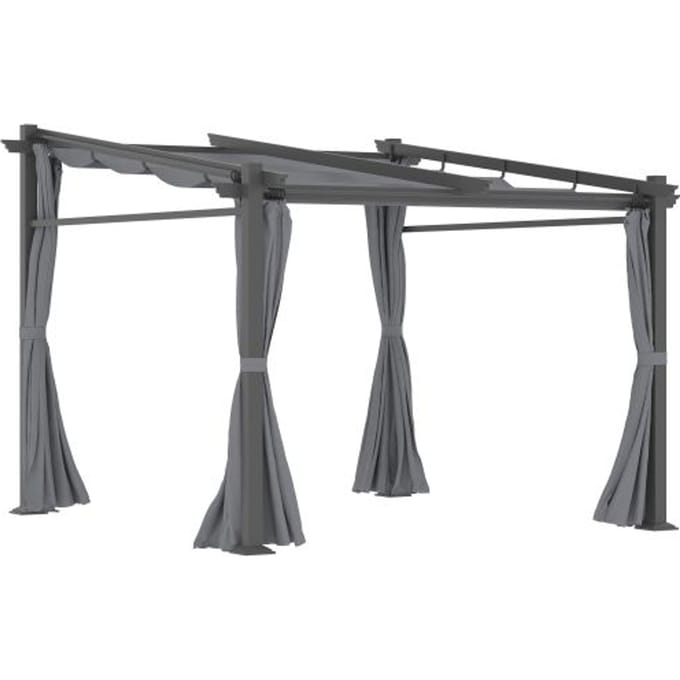 Pergola - MUVOE - 2,97 x 2,95 m - Auvent extensible - Toit solaire - Polyester hydrofuge gris