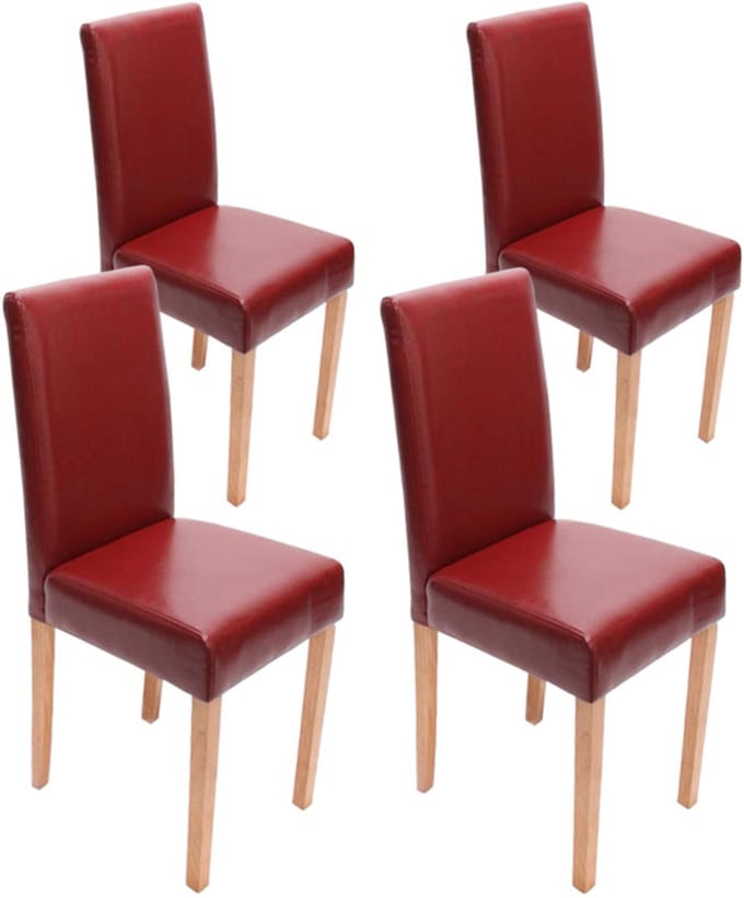 Set van 4 eetkamerstoelen Keukenstoel Littau ~ leer, rode lichtgekleurde poten
