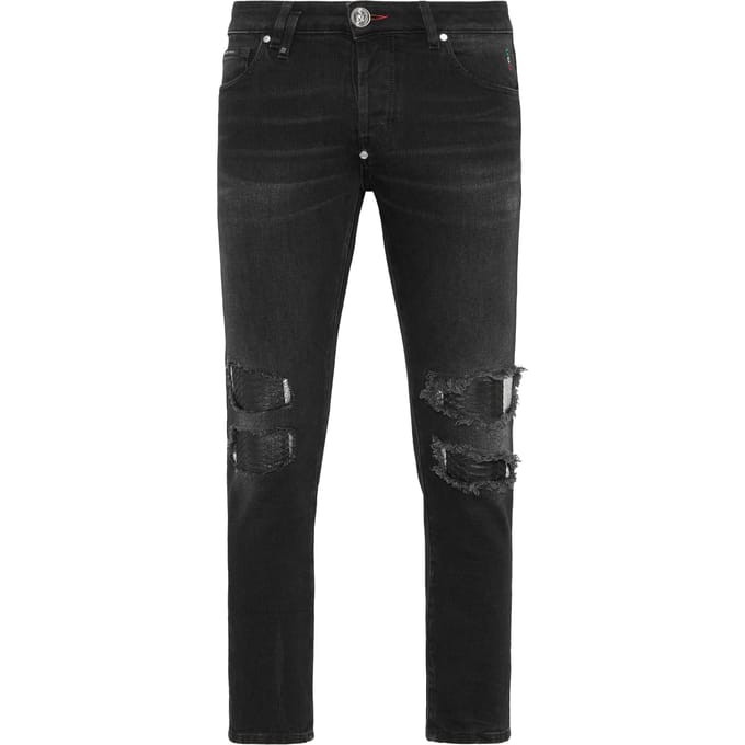 Denim Trousers Skinny Fit With Python Inserts