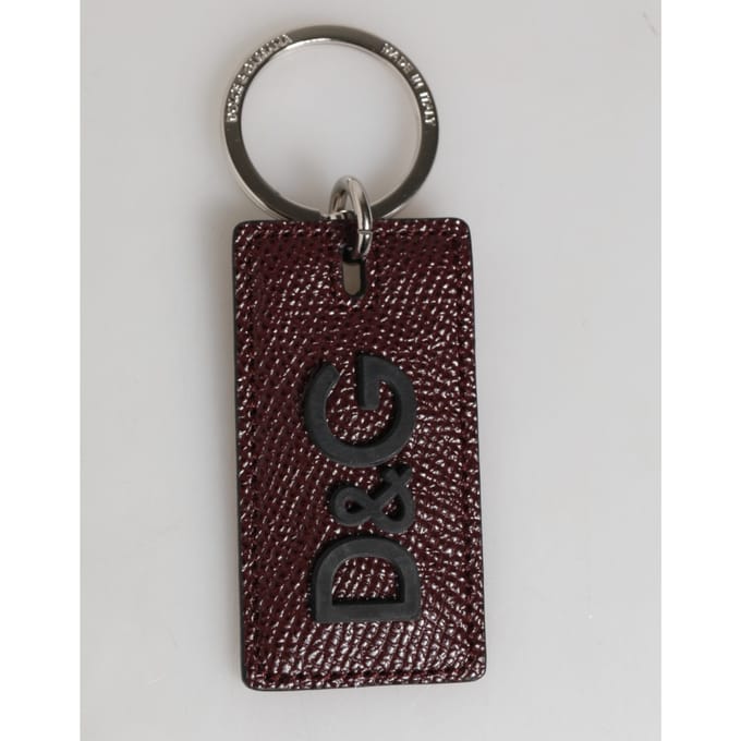 Dolce & Gabbana Donkerbruin Leren Logo Metaalring Heren Sleutelhanger Sleutelhanger