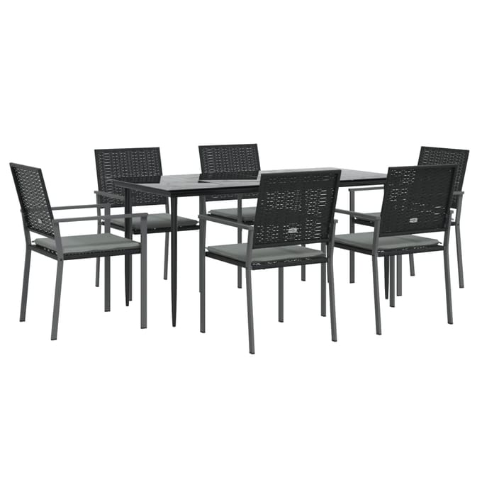 vidaXL - 7-delige - Tuinset - met - kussens - poly - rattan - en - staal